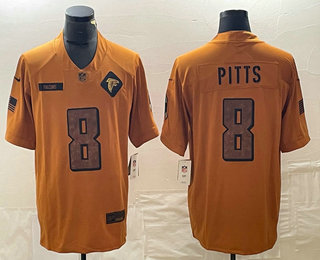 Men's Atlanta Falcons #8 Kyle Pitts Brown 2023 Salute To Service Limited Stitched Jersey