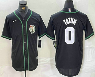 Men's Boston Celtics #0 Jayson Tatum Black With White Name Base Stitched Baseball Jersey
