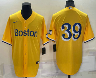 Men's Boston Red Sox #39 Christian Arroyo Gold No Name 2021 City Connect Stitched MLB Cool Base Nike Jersey