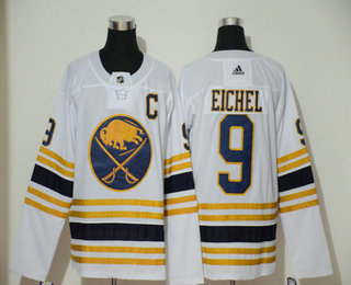 Men's Buffalo Sabres #9 Jack Eichel White With Gold C Patch and 50th Anniversary Adidas Stitched NHL Jersey