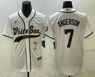 Men's Chicago White Sox #7 Tim Anderson Number White Cool Base Stitched Baseball Jersey 01