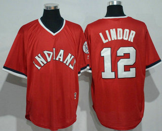 Men's Cleveland Indians #12 Francisco Lindor Red Pullover Stitched MLB Majestic Cool Base Jersey