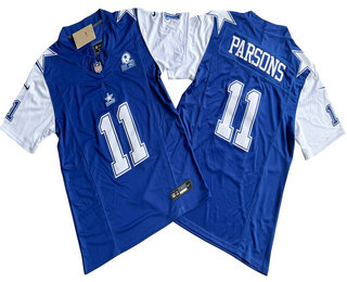 Men's Dallas Cowboys #11 Micah Parsons Blue FUSE Vapor Thanksgiving 1960 Patch Limited Stitched Jersey