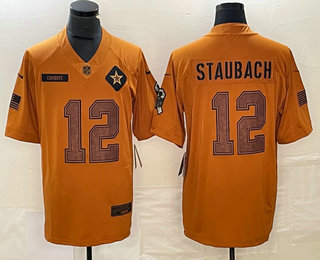 Men's Dallas Cowboys #12 Roger Staubach Brown 2023 Salute To Service Limited Stitched Jersey