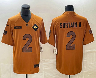 Men's Denver Broncos #2 Patrick Surtain II Brown 2023 Salute To Service Limited Stitched Jersey