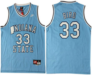 Men's Indiana State Sycamores #33 Larry Bird Light Blue Swingman Jersey