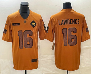 Men's Jacksonville Jaguars #16 Trevor Lawrence Brown 2023 Salute To Service Limited Stitched Jersey