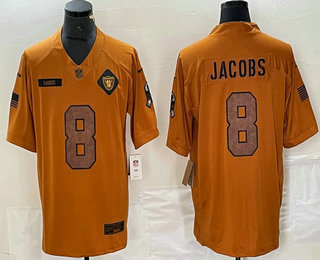 Men's Las Vegas Raiders #8 Josh Jacobs Brown 2023 Salute To Service Limited Stitched Jersey