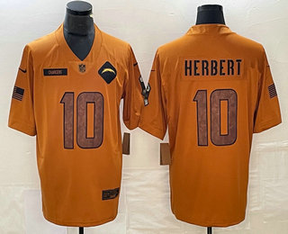 Men's Los Angeles Chargers #10 Justin Herbert Brown 2023 Salute To Service Limited Stitched Jersey
