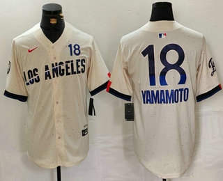 Men's Los Angeles Dodgers #18 Yoshinobu Yamamoto Cream 2024 City Connect Limited Jersey
