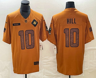 Men's Miami Dolphins #10 Tyreek Hill Brown 2023 Salute To Service Limited Stitched Jersey