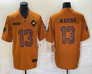 Men's Miami Dolphins #13 Dan Marino Brown 2023 Salute To Service Limited Stitched Jersey