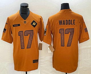 Men's Miami Dolphins #17 Jaylen Waddle Brown 2023 Salute To Service Limited Stitched Jersey
