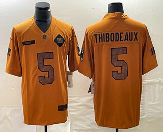 Men's New York Giants #5 Kayvon Thibodeaux Brown 2023 Salute To Service Limited Stitched Jersey