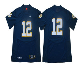 Men's Norte Dame Fighting Irish #12 Ian Book Navy Blue No Name 2017 College Football Stitched Under Armour NCAA Jersey