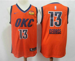 Men's Oklahoma City Thunder #13 Paul George Orange Nike Swingman 2018 playoffs Earned Edition Stitched Jersey With The Sponsor Logo