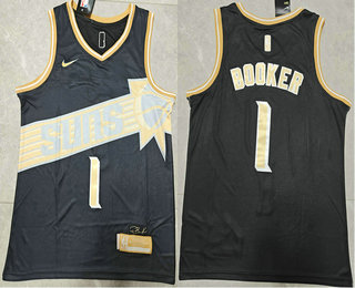 Men's Phoenix Suns #1 Devin Booker Black Gold 2024 Stitched Jersey