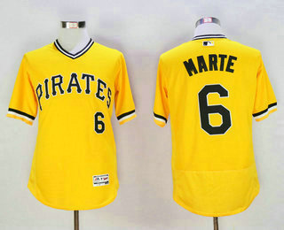 Men's Pittsburgh Pirates #6 Starling Marte Gold Pullover Flexbase Baseball Jersey