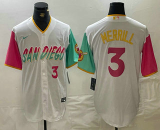 Men's San Diego Padres #3 Jackson Merrill Number White 2023 City Connect Cool Base Stitched Jersey