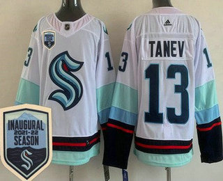 Men's Seattle Kraken #13 Brandon Tanev White 2021-22 Season Inaugural Stitched Jersey