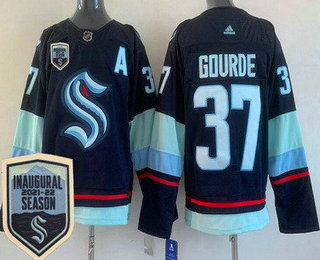 Men's Seattle Kraken #37 Yanni Gourde Navy 2021-22 Season Inaugural Stitched Jersey