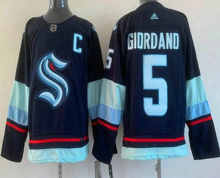 Men's Seattle Kraken #5 Mark Giordano Navy Blue Stitched Jersey