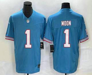 Men's Tennessee Titans #1 Warren Moon Blue 2023 FUSE Vapor Limited Throwback Stitched Jersey