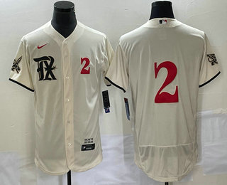 Men's Texas Rangers #2 Marcus Semien Number Cream 2023 City Connect Flex Base Stitched Jersey 02