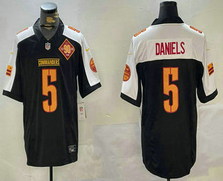 Men's Washington Commanders #5 Jayden Daniels Black Thanksgiving 2024 FUSE With 90th Vapor Limited Stitched Jersey
