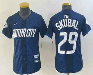 Women's Detroit Tigers #29 Tarik Skubal Navy 2024 City Connect Cool Base Limited Stitched Jersey