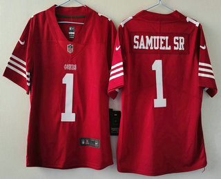 Women's San Francisco 49ers #1 Deebo Samuel Sr Red 2024 Vapor Limited Stitched Jersey