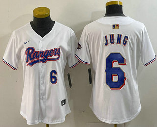 Women's Texas Rangers #6 Josh Jung Number White 2024 Gold Collection Limited Cool Base Jersey 11