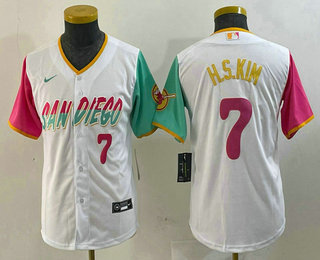 Youth San Diego Padres #7 Ha Seong Kim Number White 2023 City Connect Cool Base Stitched Jersey