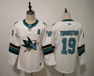 Youth San Jose Sharks #19 Joe Thornton White Adidas Stitched NHL Jersey