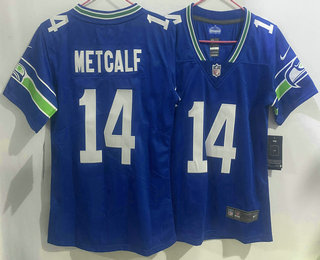 Youth Seattle Seahawks #14 DK Metcalf Blue Limited Stitched Throwback Jersey